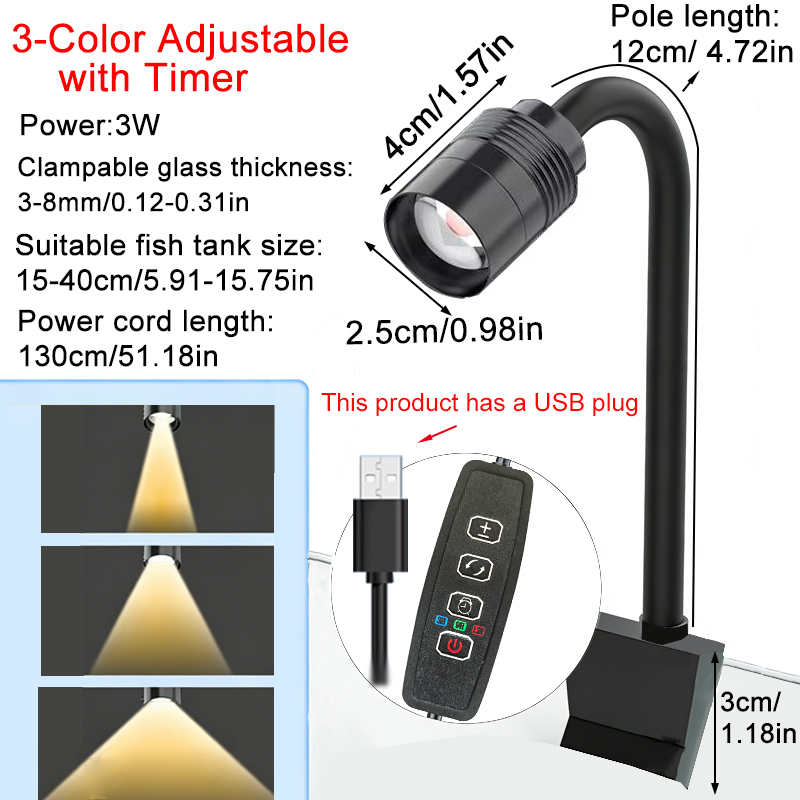 Aquarium Planted Tank Light - Lâmpada LED USB 3W para Aquários